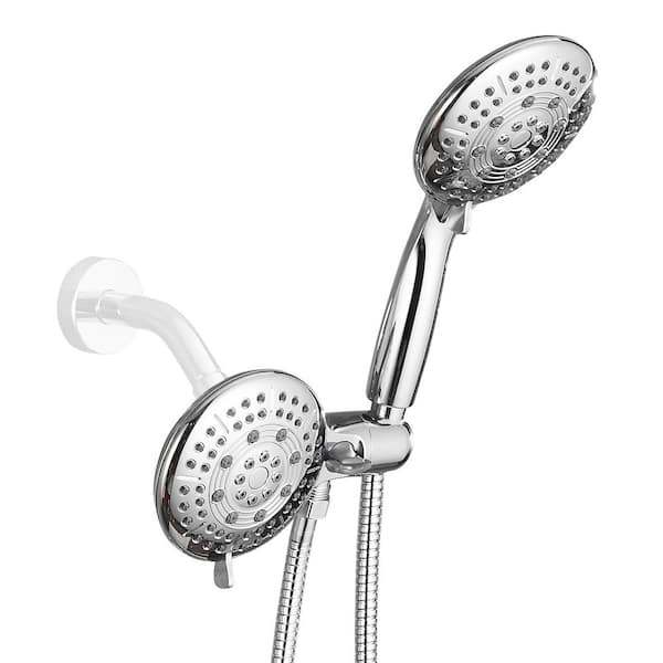 Zalerock 4.7 in., 2-In-1, 5-Spray Dual Shower Heads Wall Mount Patterns with Fixed and Handheld Shower Head 1.8 GPM in Chrome