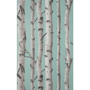 Chester Aqua Blue Birch Trees Wallpaper Sample