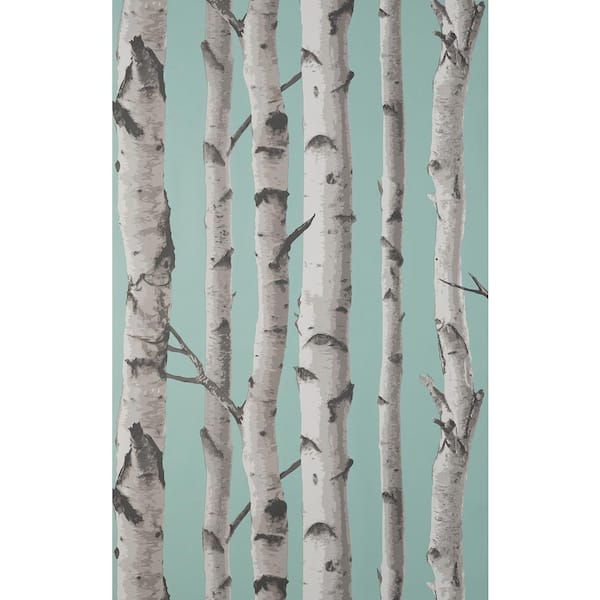 Fine Decor Chester Aqua Blue Birch Trees Wallpaper Sample