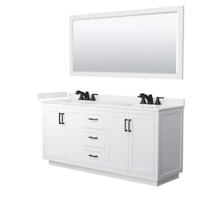 Miranda 72 in. W x 22 in. D x 33.75 in. H Double Bath Vanity in White with White Quart Top and 70 in. Mirror