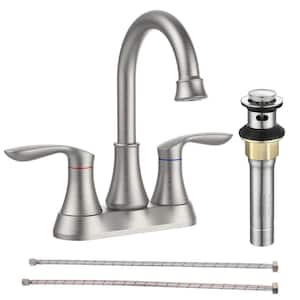 4 in. Centerset Double-Handle 3 Holes Bathroom Faucet with Pop-Up Drain in Brushed Nickel