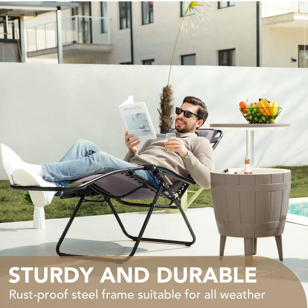 Brown Metal Zero Gravity Outdoor Lounger with Cushions and Arms