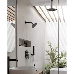 Classic Rain Shower Systems 3-Spray Round 10 in. and 6 in. Dual Ceiling Mount with Handheld Shower 2.5 GPM Matte Black