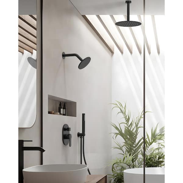 GRANDJOY His and Hers Showers 15-Spray Square High Pressure Multifunction Wall Bar Shower Kit in Matte Black Valve Included