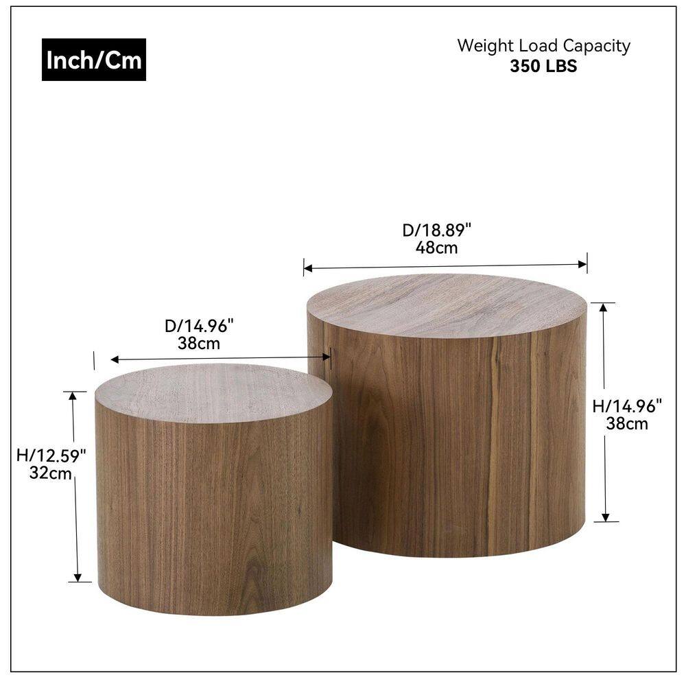Walnut Round Wood Nesting Coffee Table Set of 2