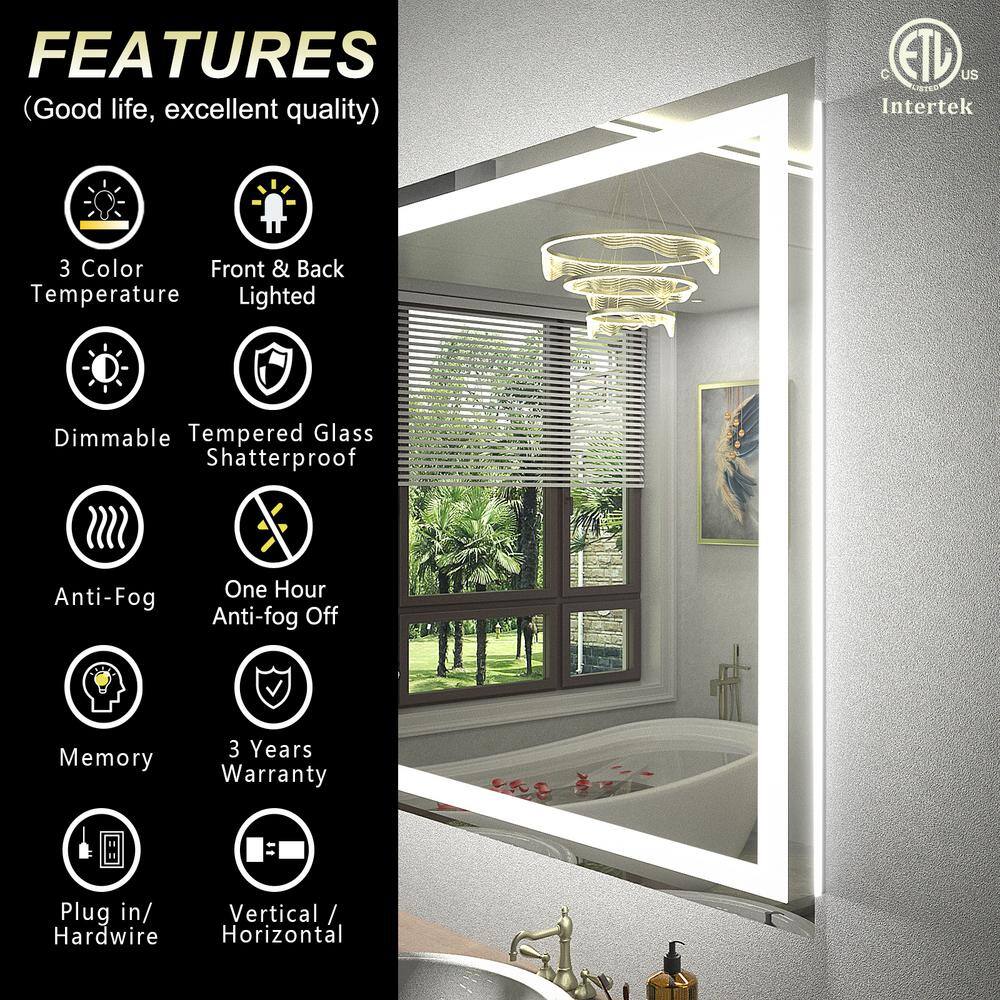 Oversized Frameless Rectangular LED Vanity Mirror with Anti-Fog