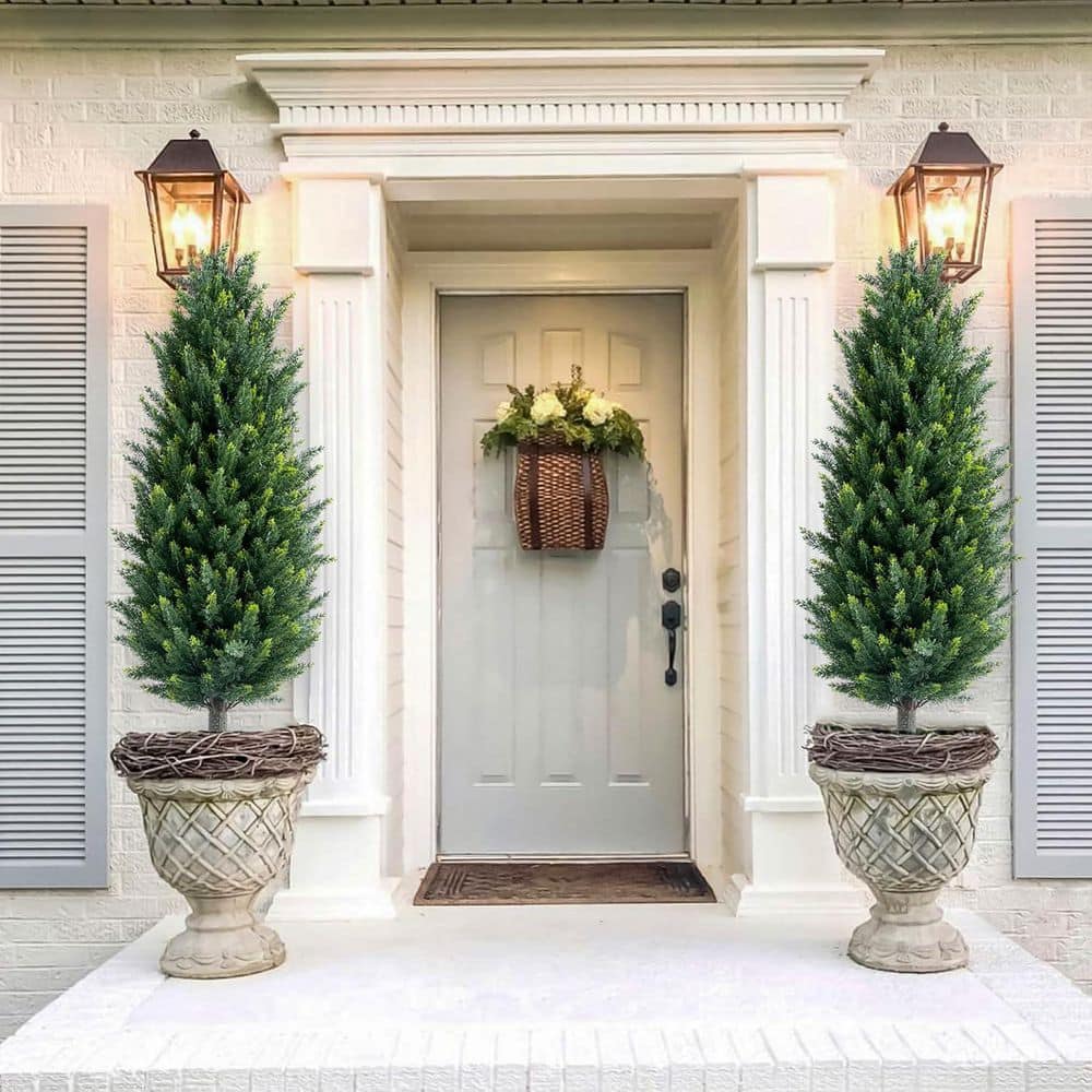 3.6 ft. 2-Piece Artificial Topiary Ball Tree with Metal Ground