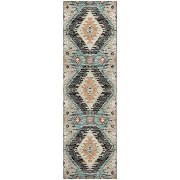 Mayfield Premium Machine Washable Abstract AMF2210 Black 2 ft. x 7 ft. Runner Rug