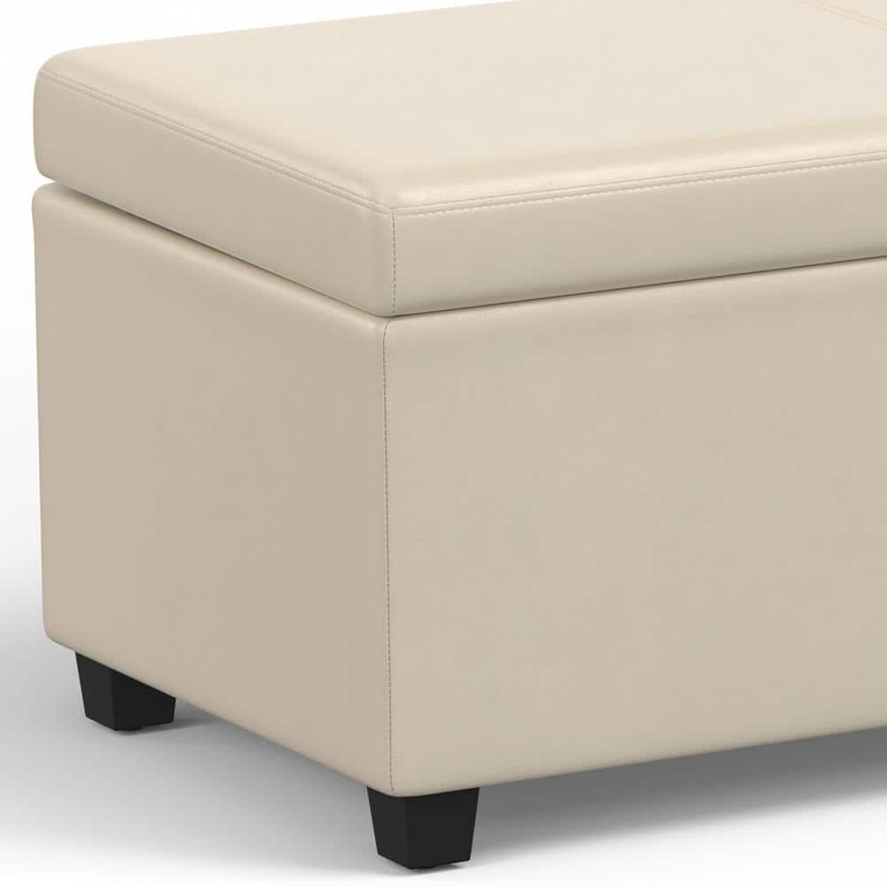 Satin Cream Faux Leather Storage Ottoman Bench