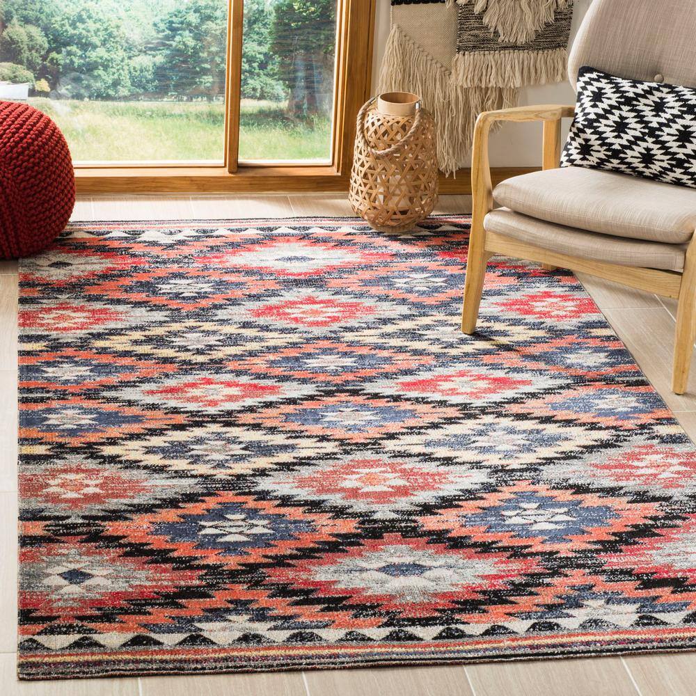 Rust and Multi Geometric 6' x 9' Synthetic Area Rug