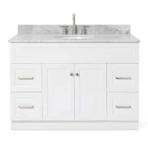 Hamlet 49 in. W x 22 in. D x 35.25 in. H Bath Vanity in White with Carrara White Marble Vanity Top