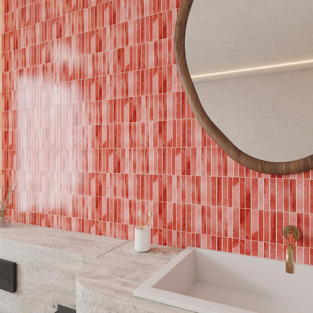 Colorido Red Fluted Glossy Ceramic Wall Tile - 4" x 12"