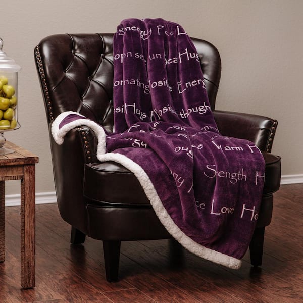 Sympathy Aubergine Love Support Comfort Faux Fur Polyester Reversible Sherpa Gift Throw Blanket - 50 in. x 65 in.