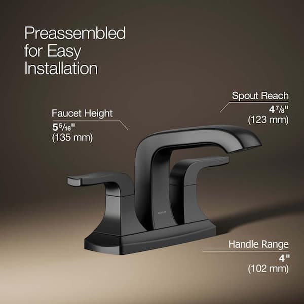 KOHLER Rubicon 4 in. Centerset Double Handle Bathroom Faucet in Matte Black