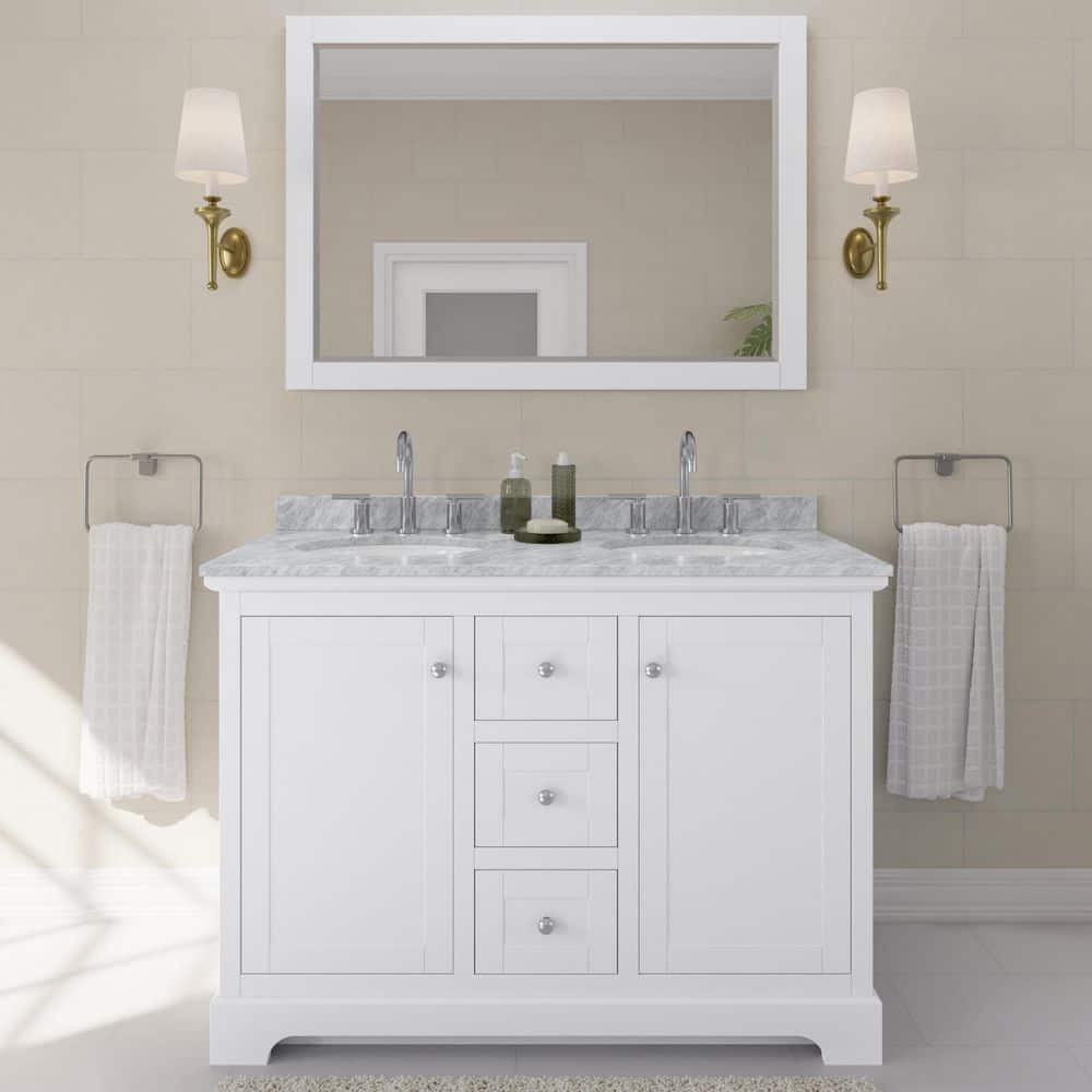 Avery 48 in. W x 22 in. D Double Vanity in White with Marble Vanity Top in White Carrara with Oval Basins price history on PriceWatchPro