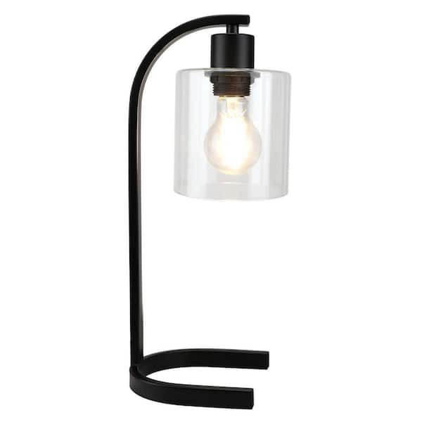 TAIFOND 14.96 in. Matte Black Metal Indoor Desk Lamp with LED Bulb and Clear Glass Shade