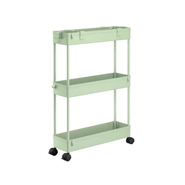 3-Tier Green Slim Plastic Storage Cart with Wheels for Bathroom, Kitchen, Laundry Room, Office