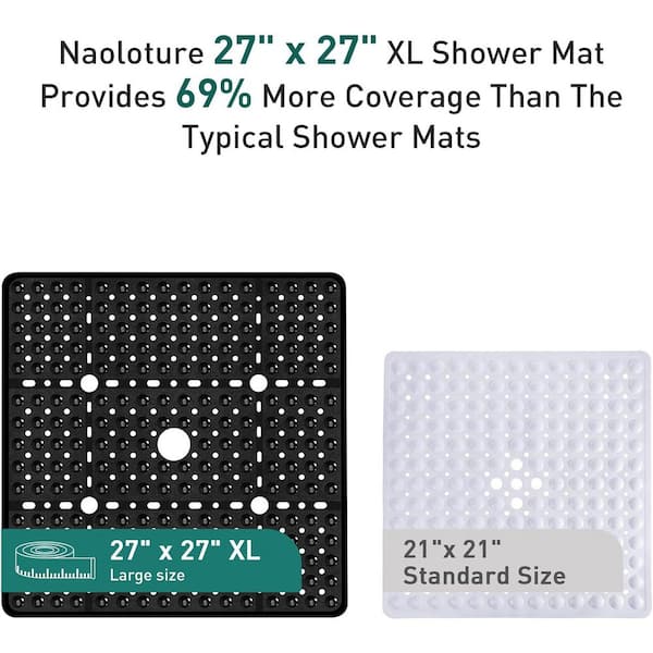 Shower Mat Non-Slip Bath Mat for Tub and Shower Stall,236 Suction Cups with Drain Holes, Quick Dry Machine Washable, Extra Grip for Stand Up Showers, Bathroom Essentials 24x24 Inch(Black
