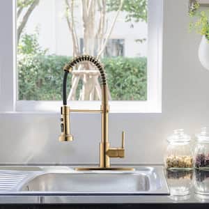 Single-Handle Commercial Kitchen Sink Faucet With Pull Down Sprayer Kitchen Faucets Solid Brass Modern Taps Brushed Gold