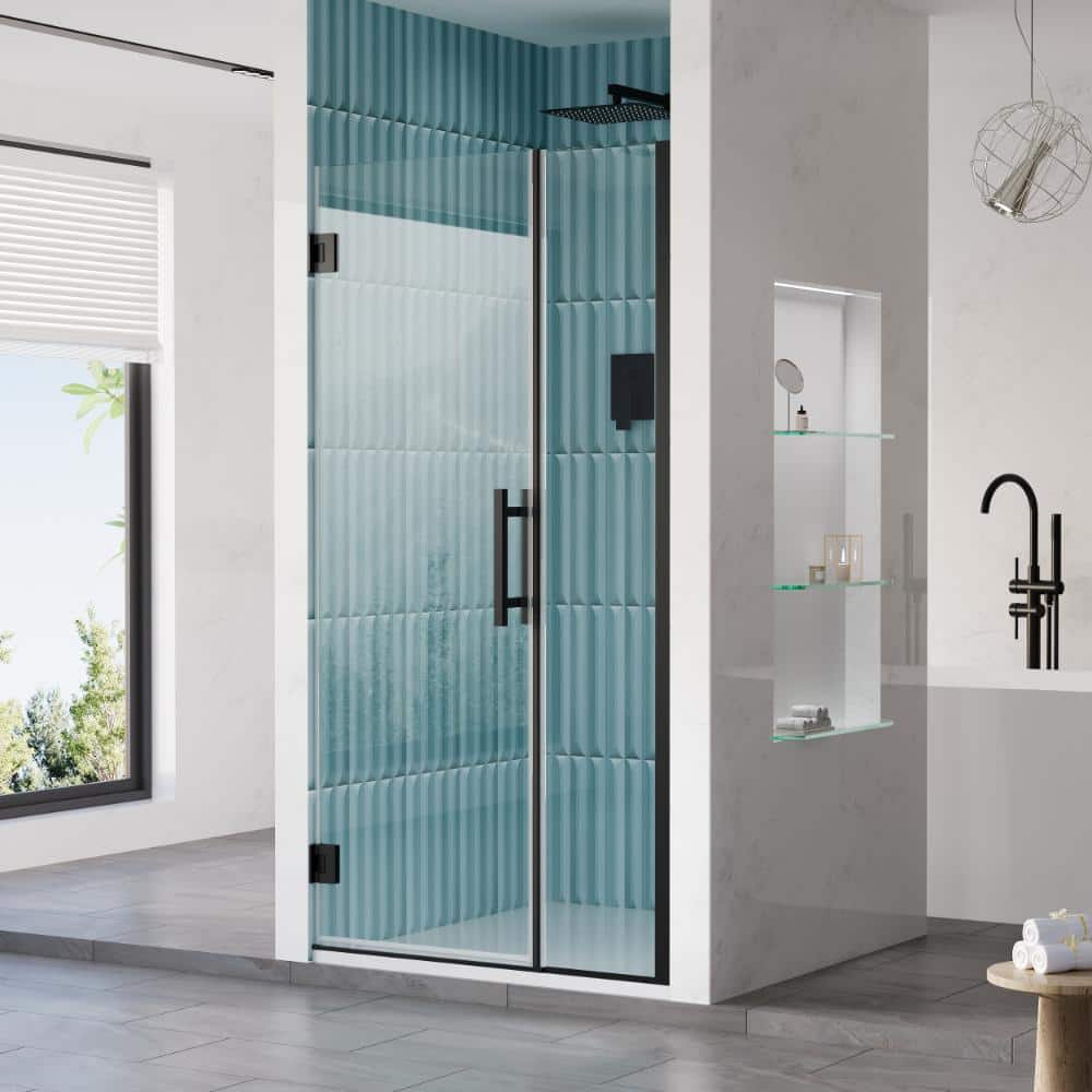 "35-36 in. W x 72 in. H Pivot Hinged Frameless Shower Door in Matte Black with 3/8"" SGCC Clear Tempered Glass" price history on PriceWatchPro