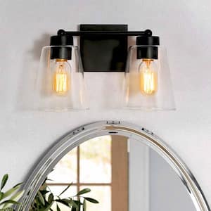 Modern Bell Bathroom Vanity Light Delilah 2-Light Matte Black Torch Wall Sconce Light with Clear Glass Shade