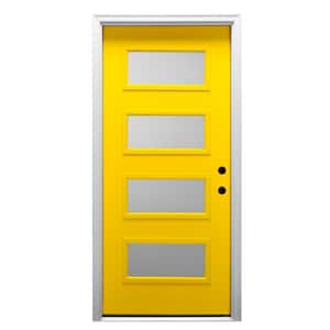 32 in. x 80 in. Celeste Left-Hand Inswing 4-Lite Frosted Glass Painted Fiberglass Smooth Prehung Front Door