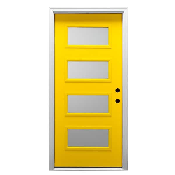 MMI DOOR 36 in. x 80 in. Celeste Left-Hand Inswing 4-Lite Frosted Glass Painted Fiberglass Smooth Prehung Front Door