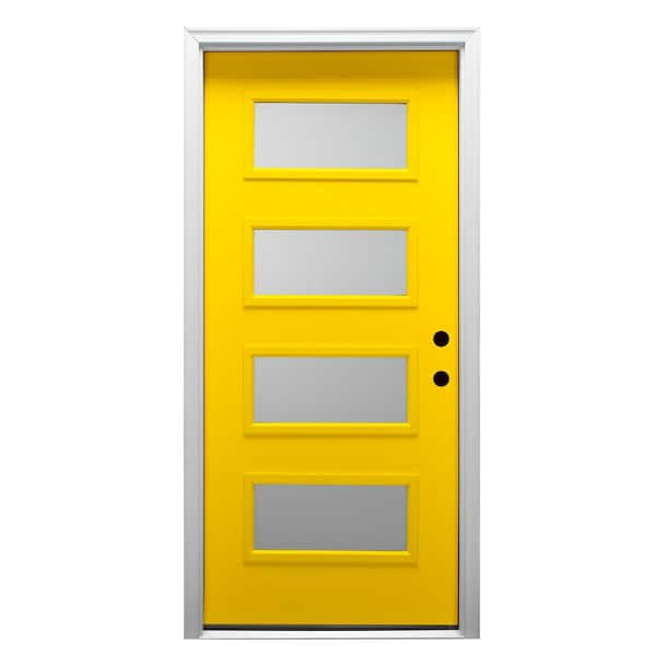 MMI Door 36 in. x 80 in. Celeste Left-Hand Inswing 4-Lite Frosted Glass Painted Fiberglass Smooth Prehung Front Door