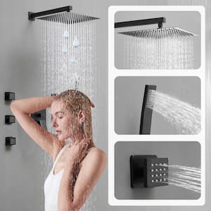 Single Handle 3-Spray Wall Mount 12 in. Shower Faucet Shower Head 2.5 GPM with High Pressure 6-Jets in Matte Black