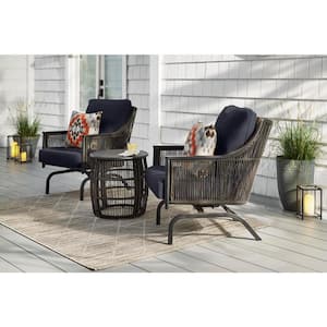 Bayhurst Black Wicker Outdoor Patio Rocking Lounge Chair with CushionGuard Midnight Navy Blue Cushions (2-Pack)
