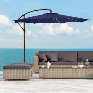 Bayshore Outdoor 10 ft. Hanging Offset Cantilever Patio Umbrella with Easy Crank Lift and Cross Base in Navy Blue