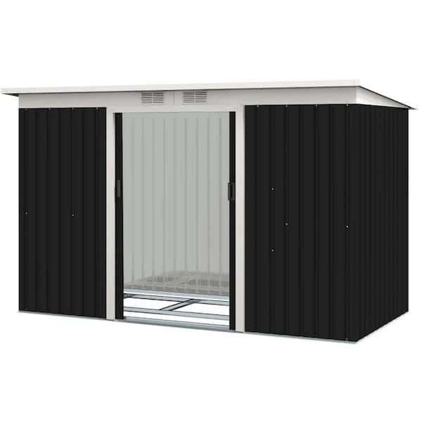 9 ft. W x 4 ft. D Outdoor Metal Storage Shed with Double Lockable Doors for Garden, Backyard in Gray