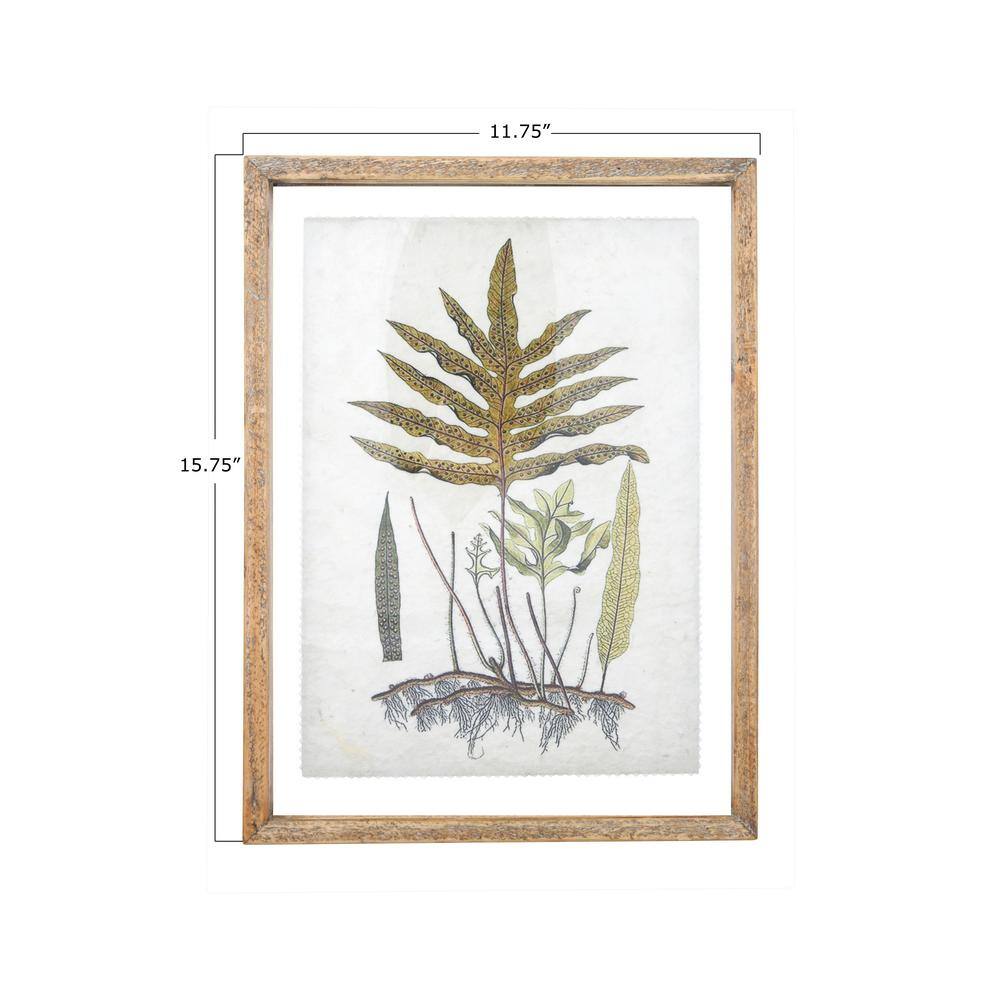 Set of 4 Green and Cream Botanical Prints with Natural Wood Frames