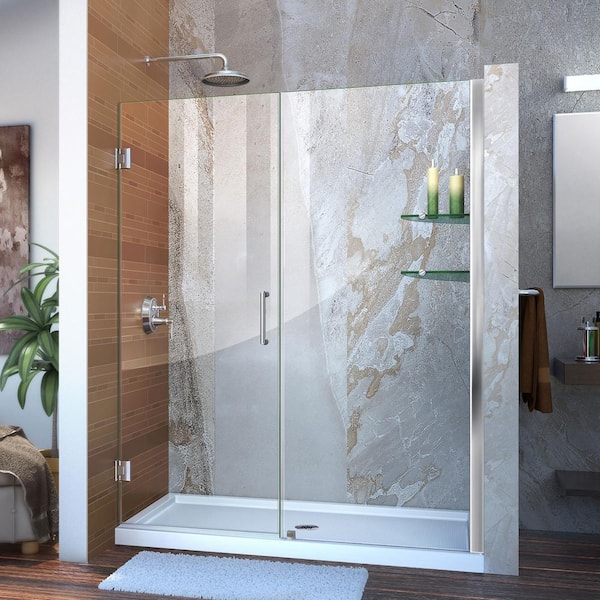 DreamLine Unidoor 55 to 56 in. x 72 in. Frameless Hinged Shower Door in Chrome