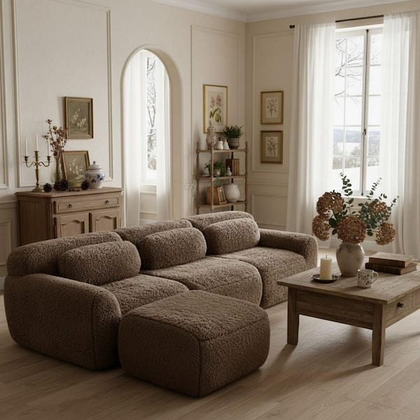 Homy Casa 114.7 in. 4-Seat Plush Microfiber L-Shaped Modular
