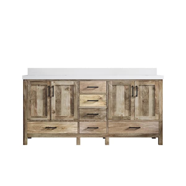 Willow Collections Malibu Mango 72 in.W x 22 in.D x 36 in. H Double Sink Bath Vanity in Natural with 2 in. White Quartz Top