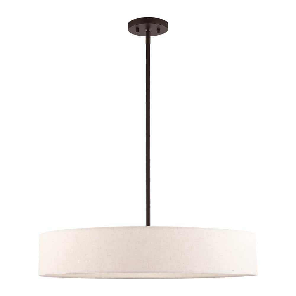 Venlo Bronze Drum Pendant with Oatmeal Fabric Shade - 5 Light