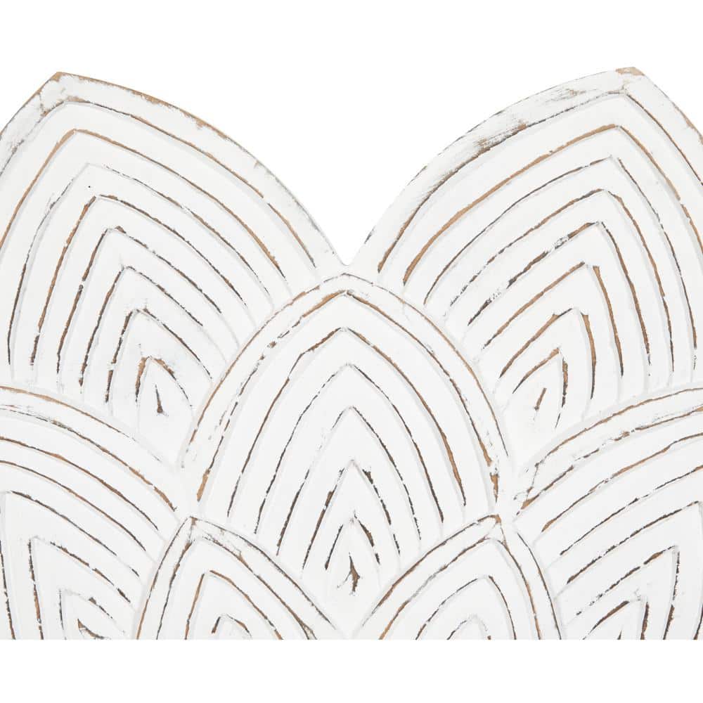 White Carved Floral Round Wood Wall Mirror