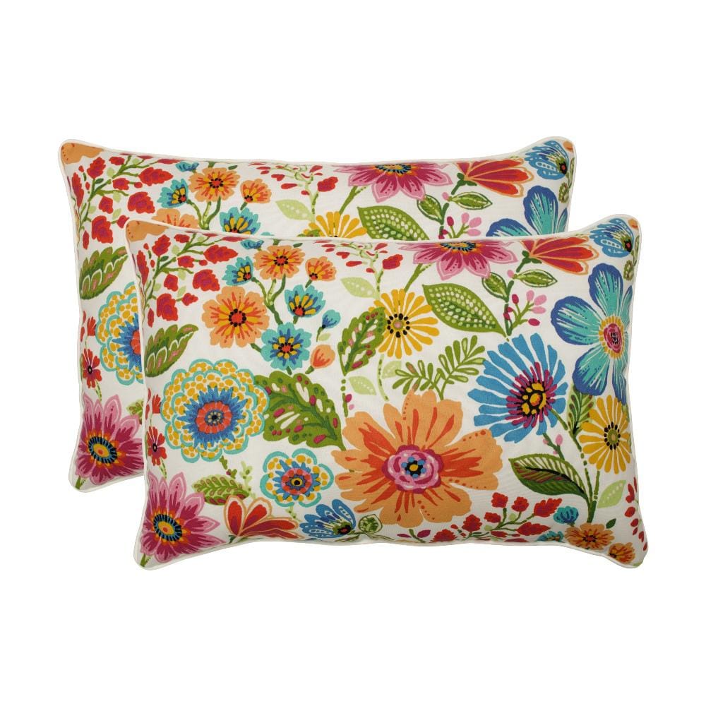 Bright Floral Multicolor Rectangular Outdoor Throw Pillows Set