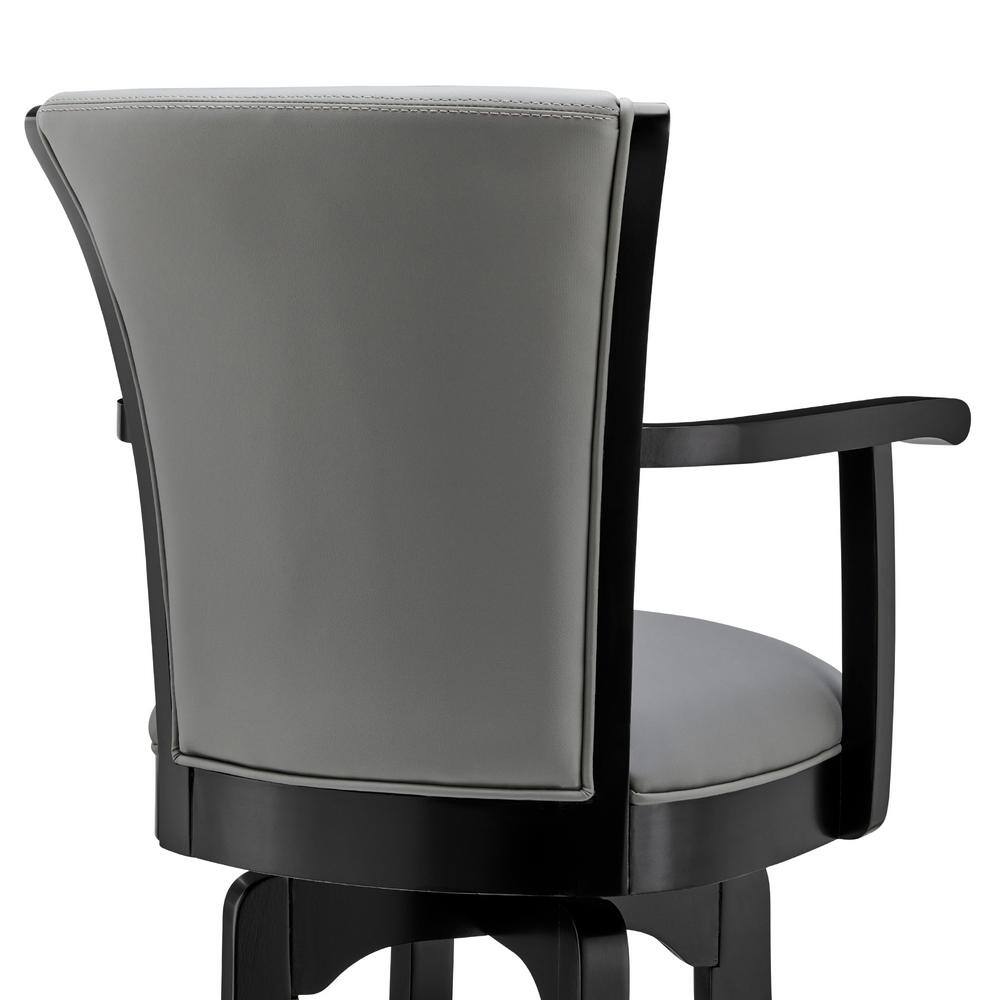 Raleigh 26" Gray Faux Leather Swivel Barstool with Black Wood Frame