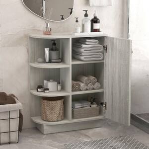23.6 in. W x 9.7 in. D x 31.3 in. H Brown MDF Freestanding Linen Cabinet with Open and Adjustable Shelf in Oak
