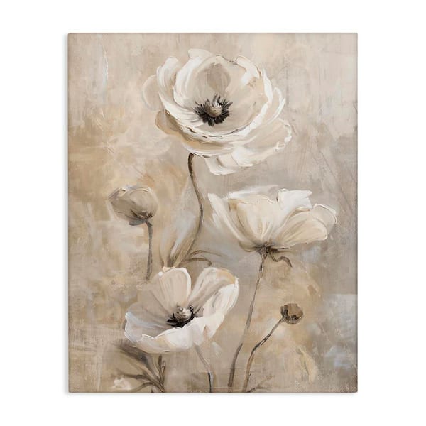 Natural Beige Poppies by Nina Blue Unframed Nature Graphic Art Print 40 in. x 30 in.