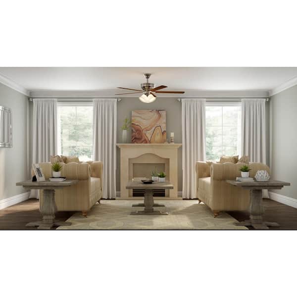 Campbell 52 in. Indoor LED Brushed Nickel Ceiling Fan with Light Kit, Downrod, Reversible Blades and Remote
