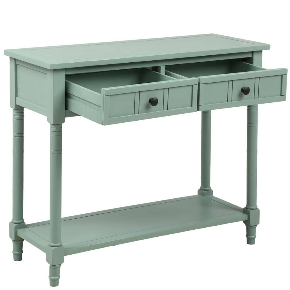 Urtr 35 In. Retro Blue Rectangle Wood Console Table With Two Drawers 