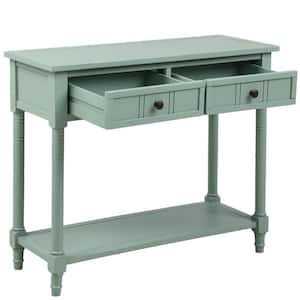 35 in. Retro Blue Rectangle Wood Console Table with Two Drawers and Bottom Shelf, Sofa Table for Entryway, Living Room
