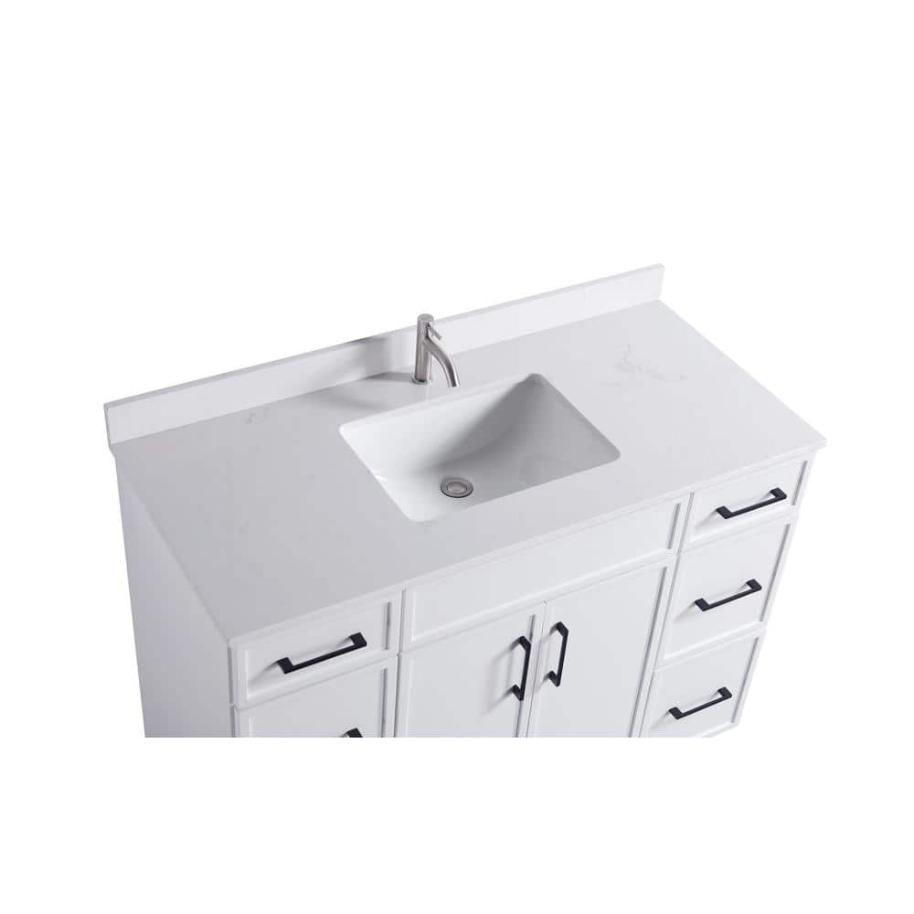 48" White Freestanding Vanity with Cultured Marble Top