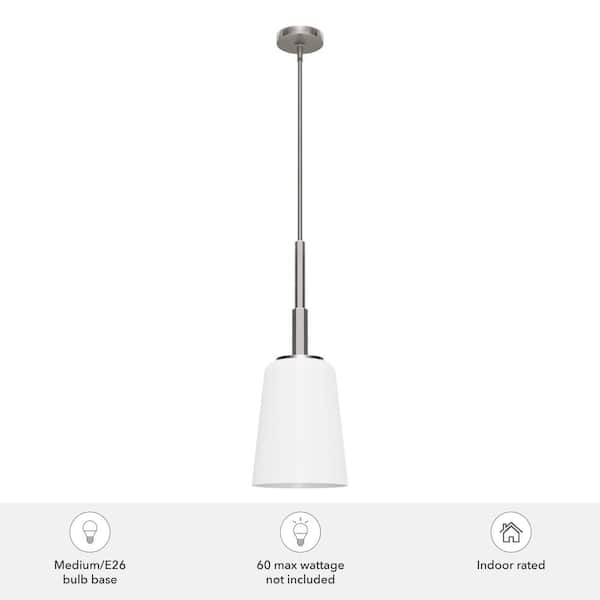 Hunter - Nolita 1-Light Brushed Nickel Island Pendant Light with Cased White Glass Shade