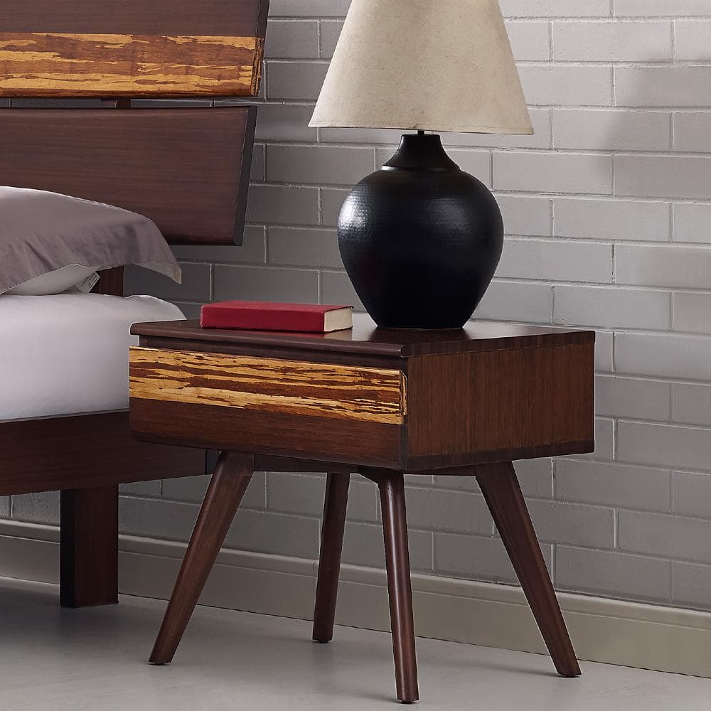 Azara Sable Bamboo Nightstand with Tiger Accent and Drawer