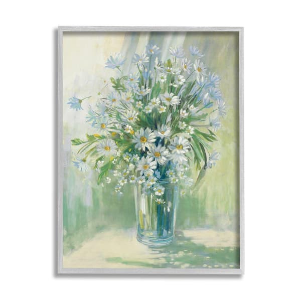 Stupell Industries "Sunlit Bouquet of Daisies Blue Green Pastels" by Carol Rowan Framed Nature Wall Art Print 11 in. x 14 in.