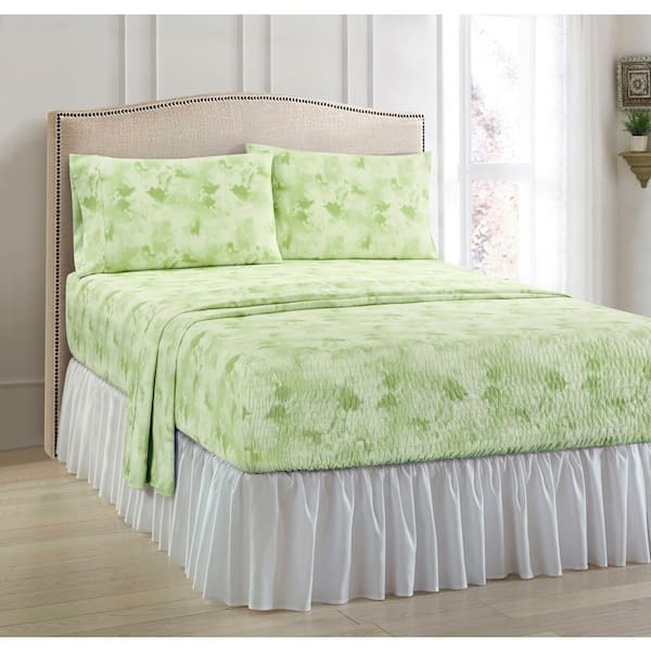 Unbranded Watercolor 4-Piece Sage Microfiber Queen Sheet Set